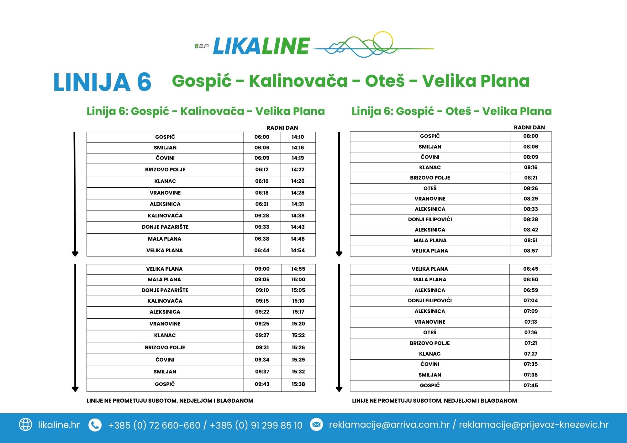 Gospić-Kalinovača-Oteš-Velika Plana